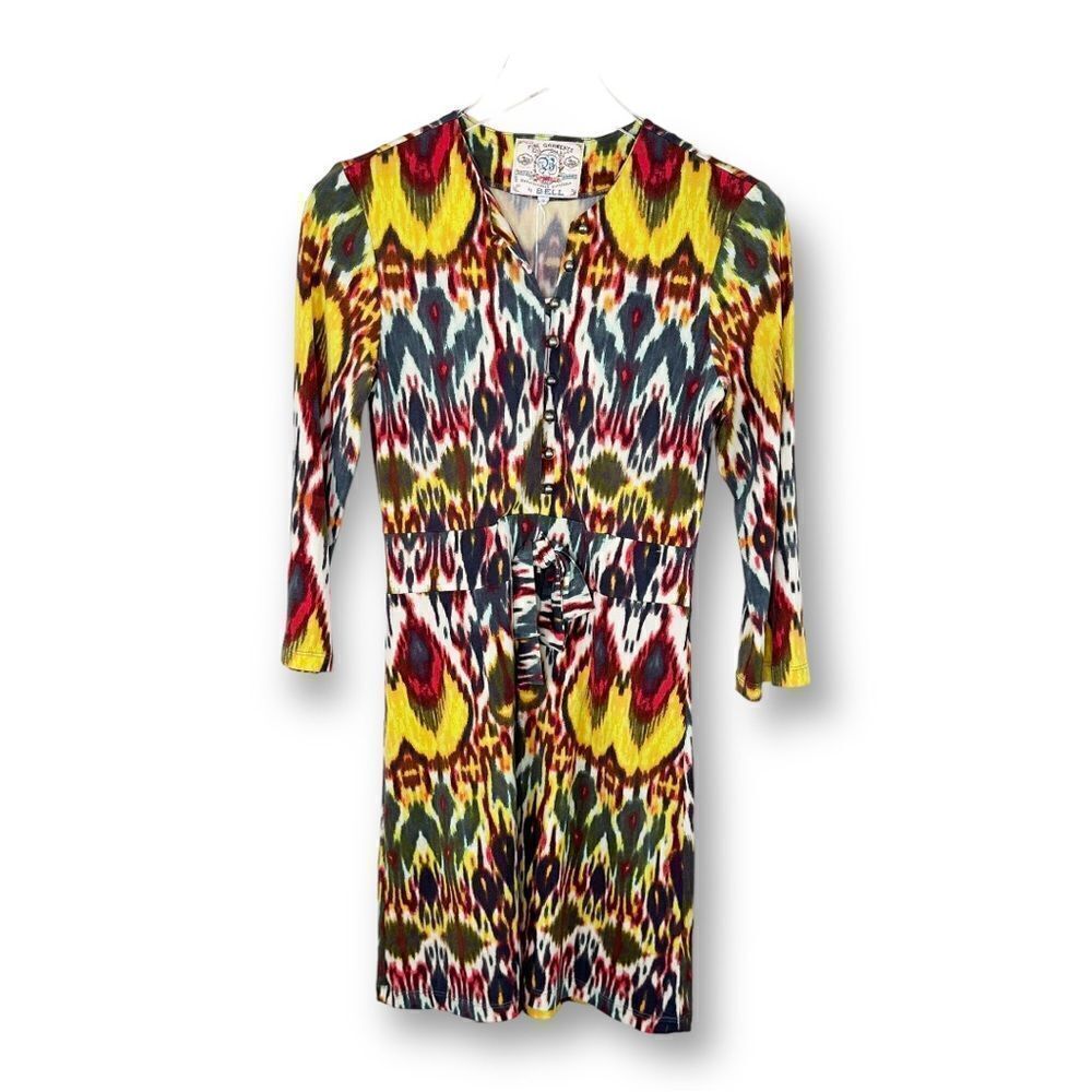 Alicia Bell Psychedelic Ikat Print Long Sleeve Sheath Dress w/Bow‎ Sz 4 NWT